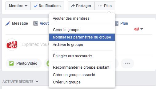 modifier paramètres groupe facebook
