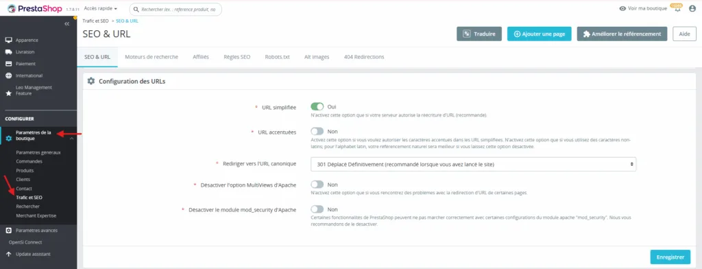 Activer les URLs simplifiées sur Prestashop