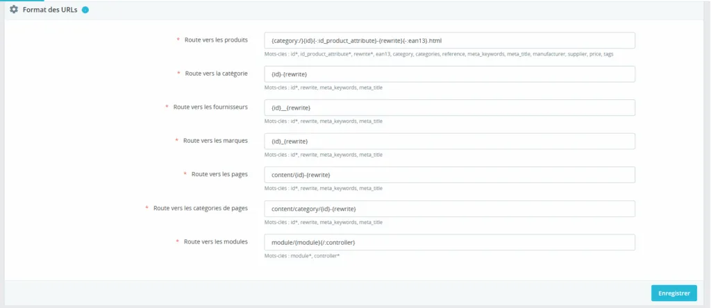 Gestion de la structure d'Url PrestaShop
