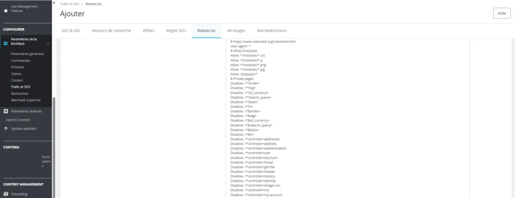 Configurer le fichier robots.txt sur PrestaShop