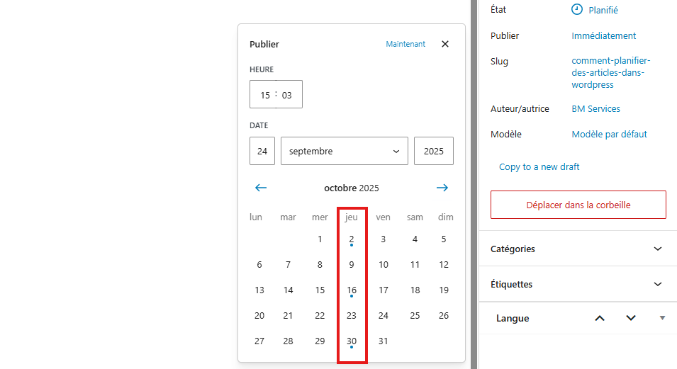 Ajouter votre article au calendrier de publication