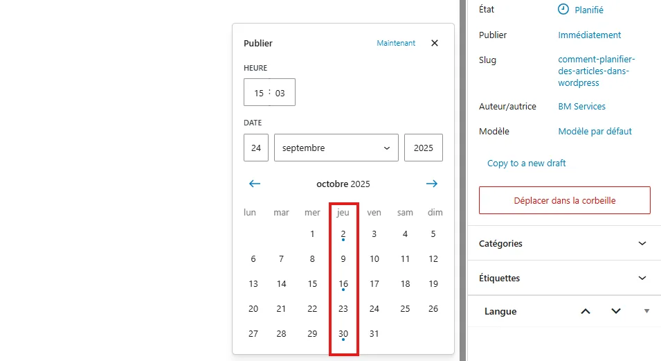 Ajouter votre article au calendrier de publication