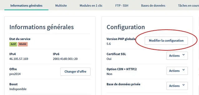 modifier la configuration