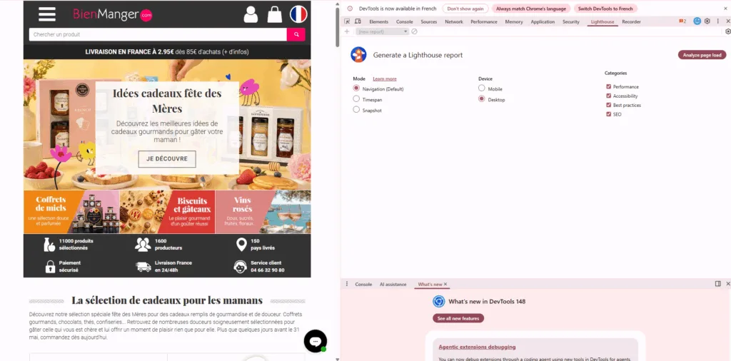 Rapport Lighthouse via Chrome DevTools
