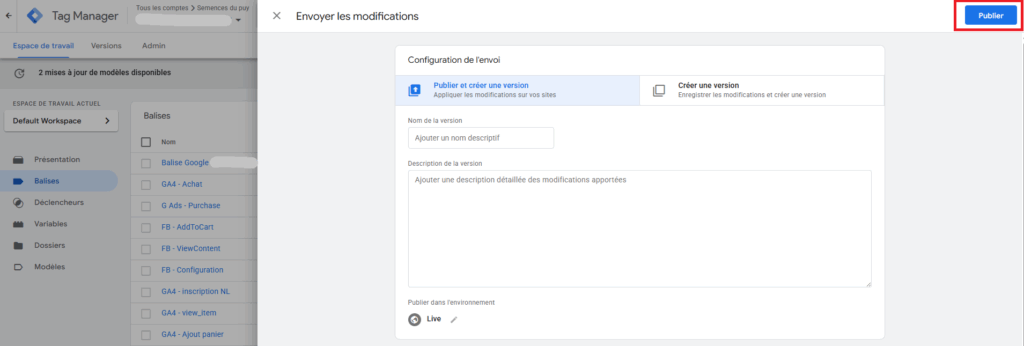 Publier conteneur Google Tag Manager