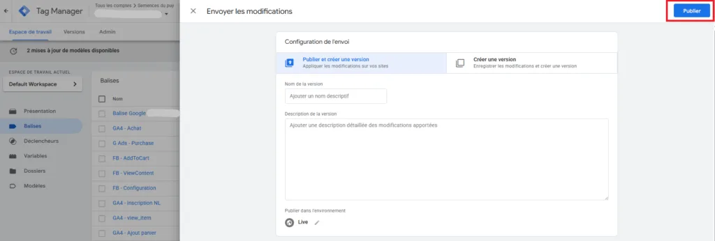 Publier conteneur Google Tag Manager
