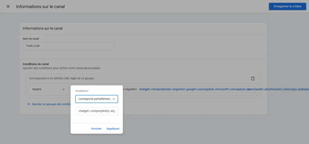 Création d'un canal IA dans GA4