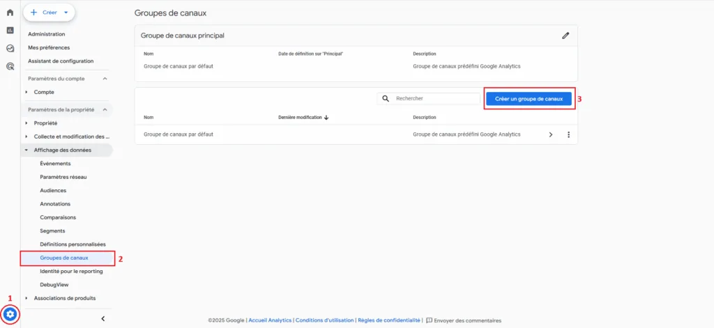 Créer un groupe de canaux personnalisé dans GA4