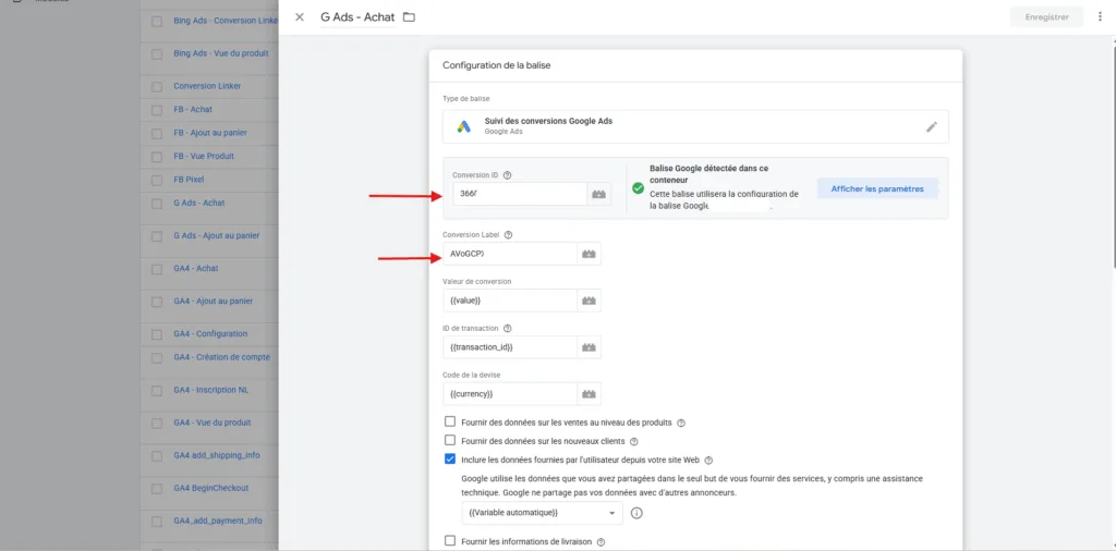 Balise de conversion Google Ads dans GTM