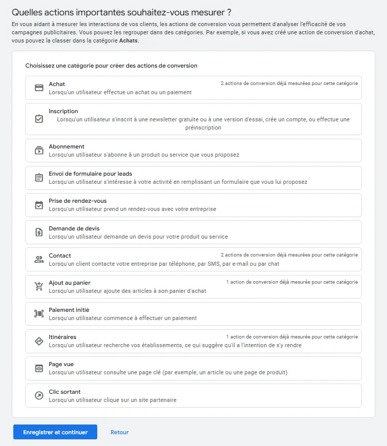 choix de l'objectif de conversion