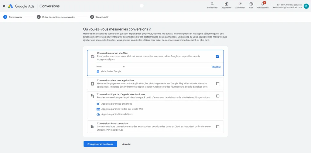 création action de conversion web