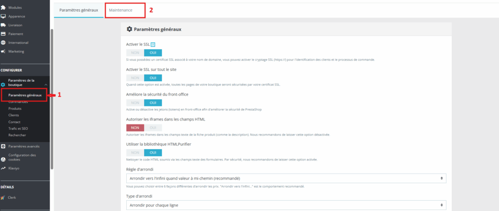 Accéder au mode maintenance PrestaShop