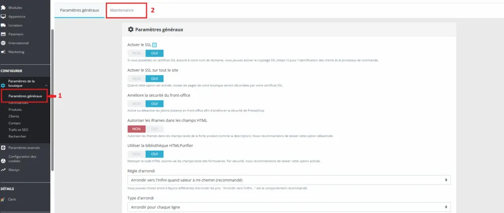 Accéder au mode maintenance PrestaShop